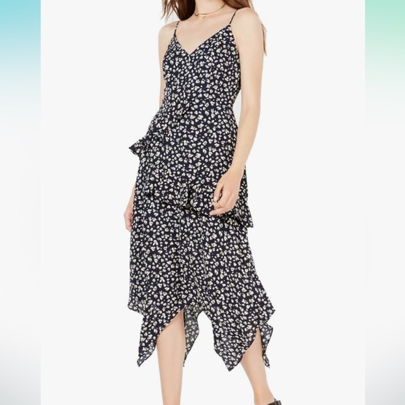 Trixxi Junior’s Ruffled Midi Asymmetrical Hemline V Neck Dress NWT Sz 1 Ret $59 - Picture 1 of 12